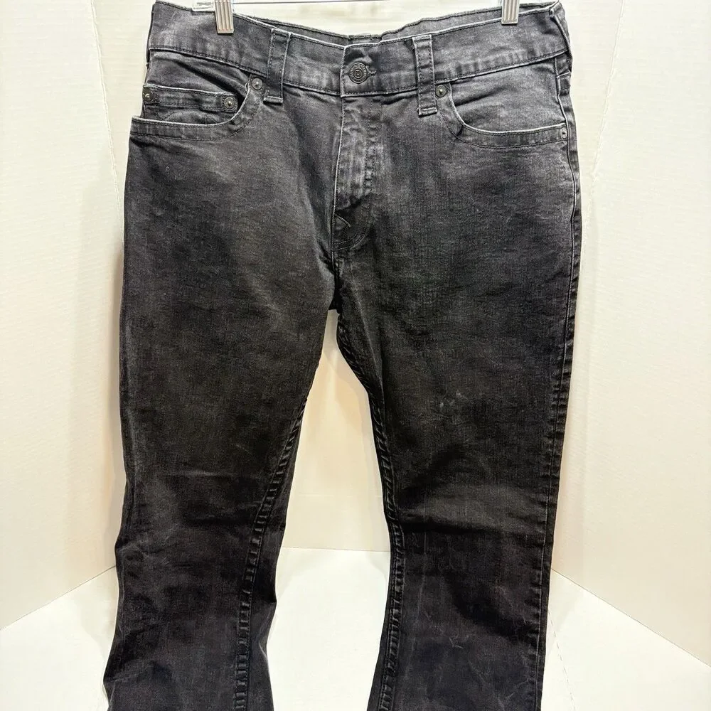 True Religion Jeans Mens 38x32 Black Geno Dark Relaxed Slim Stretch Dark Wash
